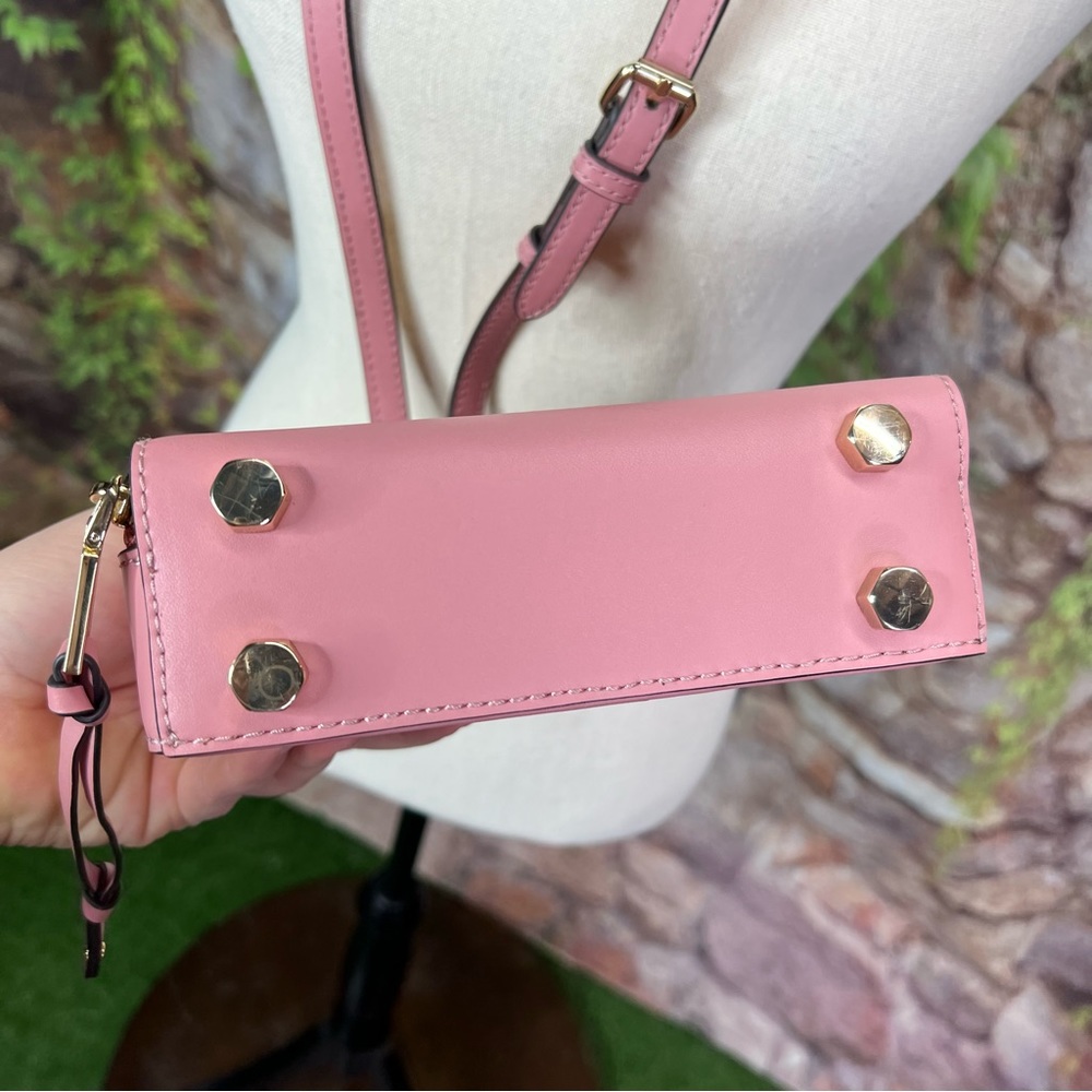 REBECCA MINKOFF Y2K Style Dusty Pink Perforated Peace Sign Crossbody Bag - Picture 7 of 11